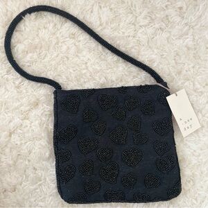 A New Day Beaded Heart Shoulder Bag Black NWT
